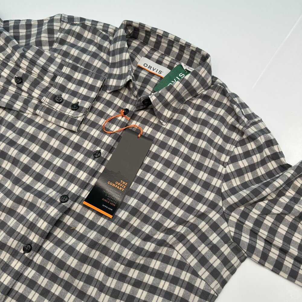 Orvis Women's Long Sleeve Tech Check MarinoWUL+  Flannel Shirt, Dark Grey‎ Color